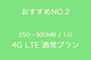 おすすめNO.2　250〜300MB/1日 4G LTE 通常プラン