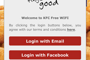 KFCのフリーWiFiログイン画面