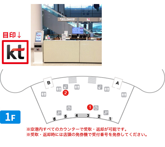 グローバルWiFi・仁川国際空港、第2ターミナル受取返却カウンターマップ